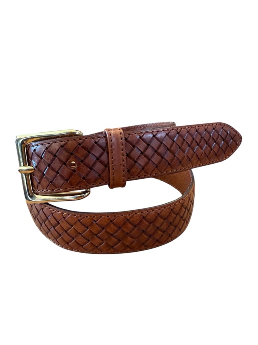 Italian Woven Leather Belt Brown Gold Buckle Made in Italy Unisex Fits 27-31 - Picture 4 of 15